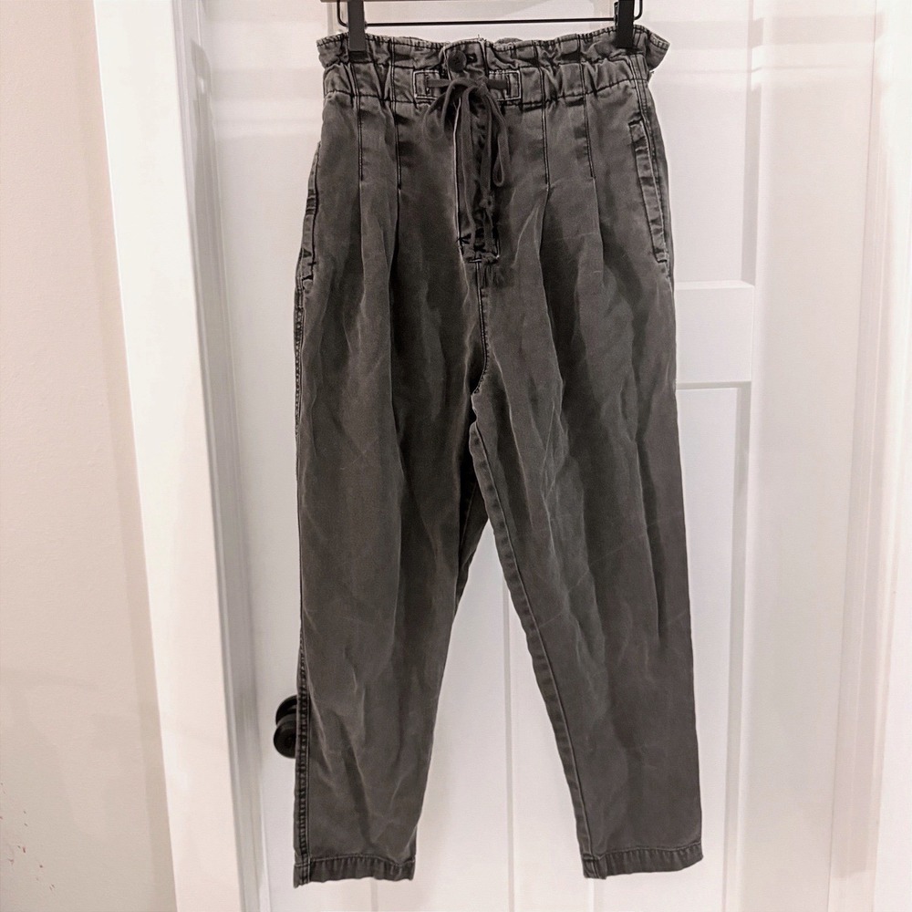 Free People Washed Black Paperbag Waist Tapered‎ Pants Size Small Boho Grunge